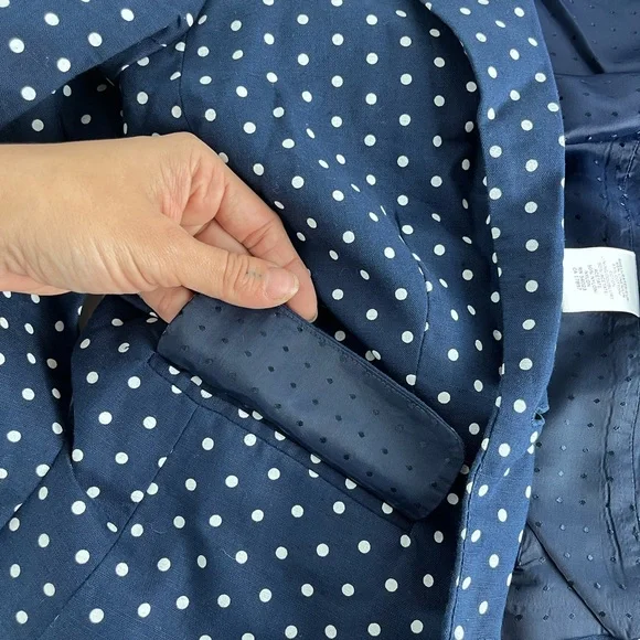 Banana Republic Blazer Womens XS Navy Blue White Polka Dot Linen Cotton Jacket - Picture 7 of 8